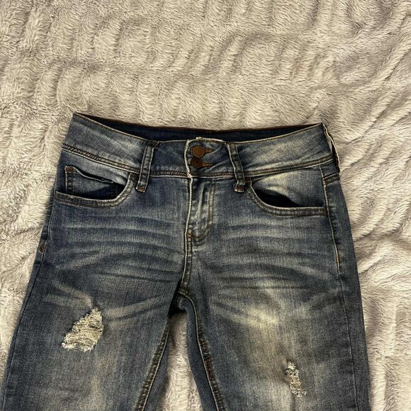 SO Jeans Women 7 Skinny Distressed Dark Wash Cuffed Denim Mid Rise Casual Boho - Picture 3 of 11